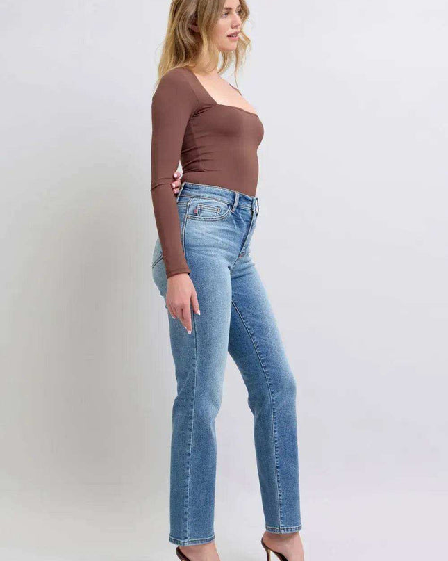 Judy Blue High Rise Vintage Wash Thermal Straight Denim Jeans 82632 - Sleekdenim.com