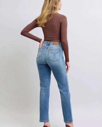 Judy Blue High Rise Vintage Wash Thermal Straight Denim Jeans 82632 - Sleekdenim.com