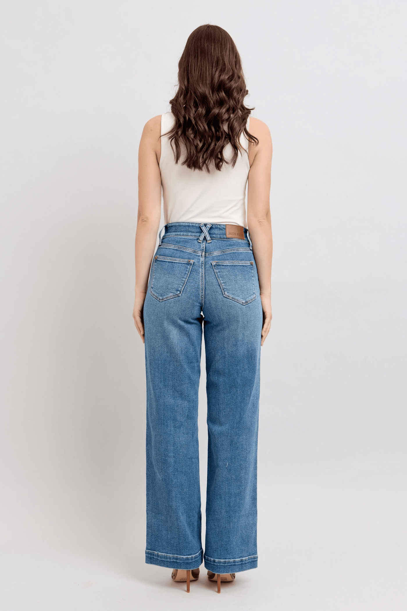 Judy Blue High Waist Double Button Wide Leg Front Star Seam Detail Wide Leg | Sleek Denim Boutique (Pre-order 12/27/24).