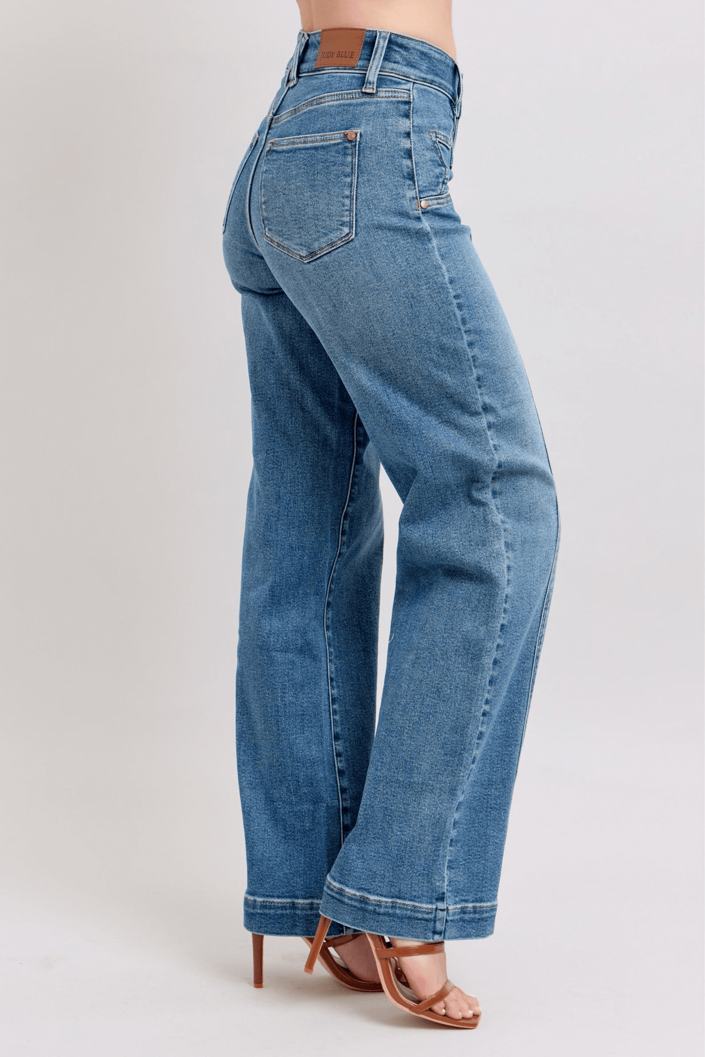 Judy Blue High Waist Double Button Wide Leg Front Star Seam Detail Wide Leg | Sleek Denim Boutique (Pre-order 12/27/24).