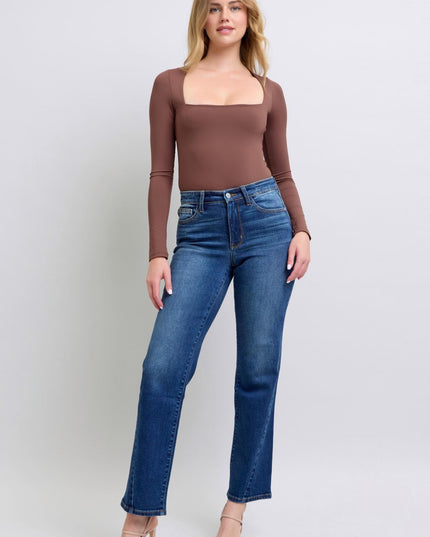 Judy Blue High Waist Side Seam Detail Straight Leg Jeans with Pockets