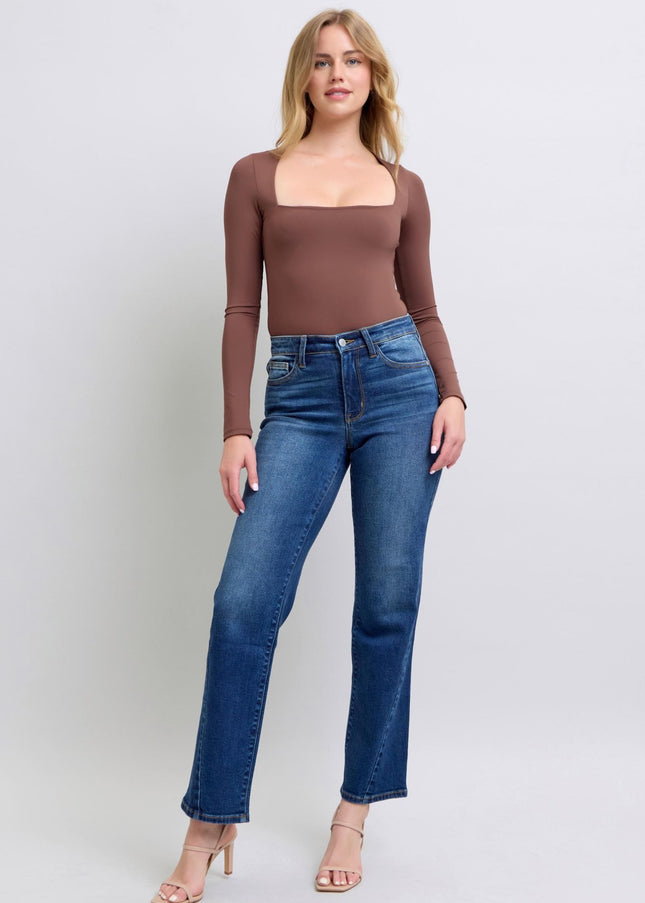 Judy Blue High Waist Side Seam Detail Straight Leg Jeans with Pockets