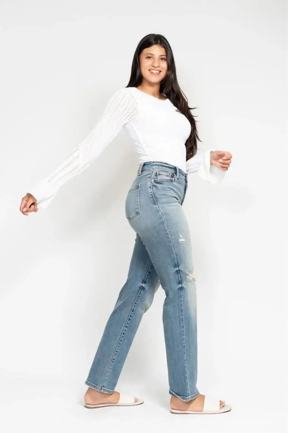 Judy Blue Do Anything Dad Straight Jeans (Reg. and Plus) 82641 - Sleekdenim.com