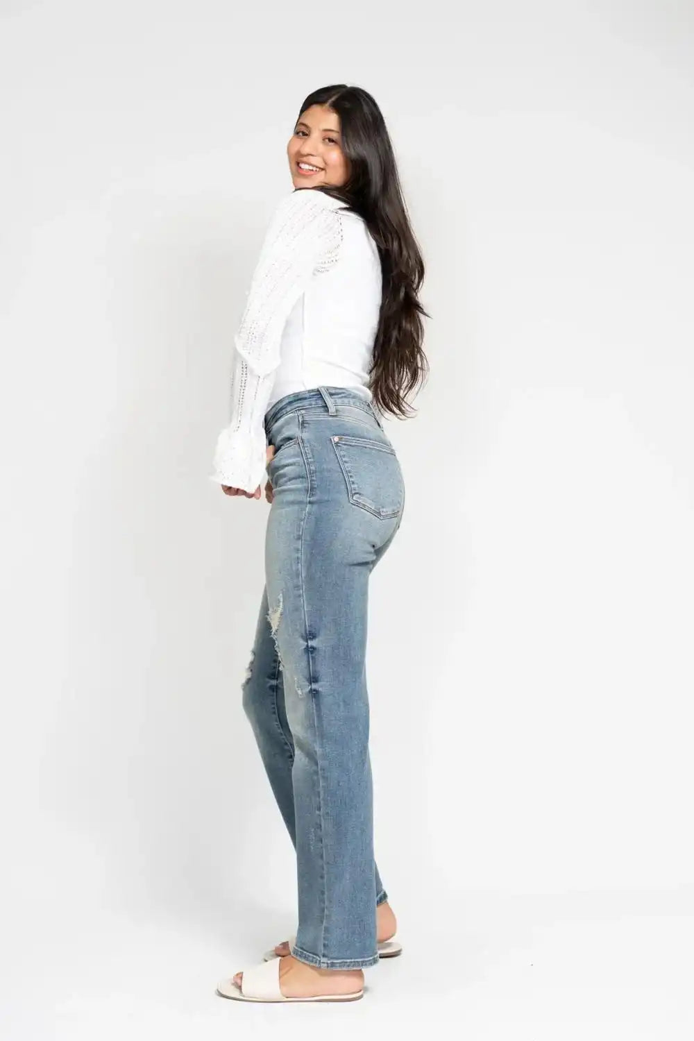 Judy Blue Do Anything Dad Straight Jeans (Reg. and Plus) 82641 - Sleekdenim.com