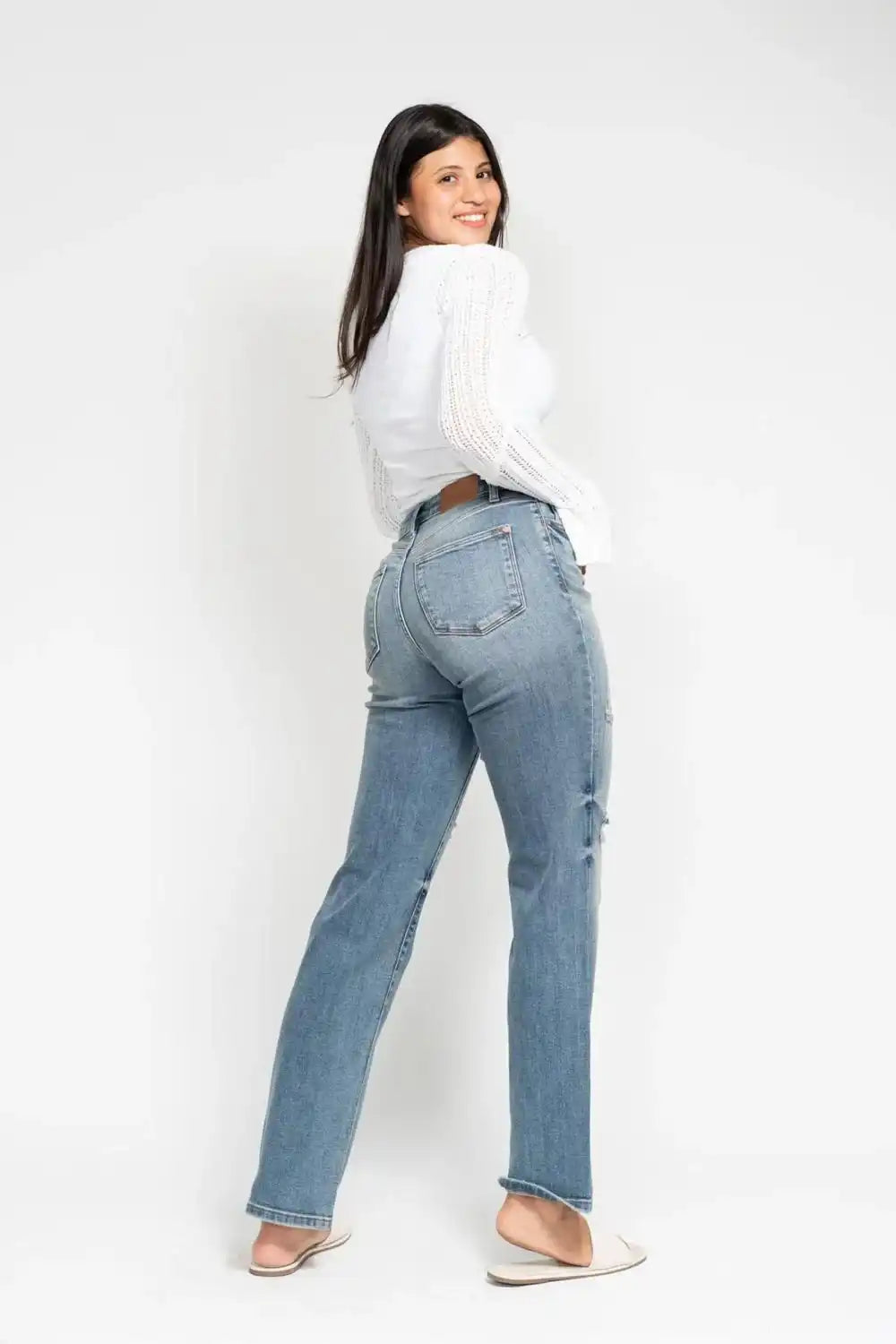 Judy Blue Do Anything Dad Straight Jeans (Reg. and Plus) 82641 - Sleekdenim.com