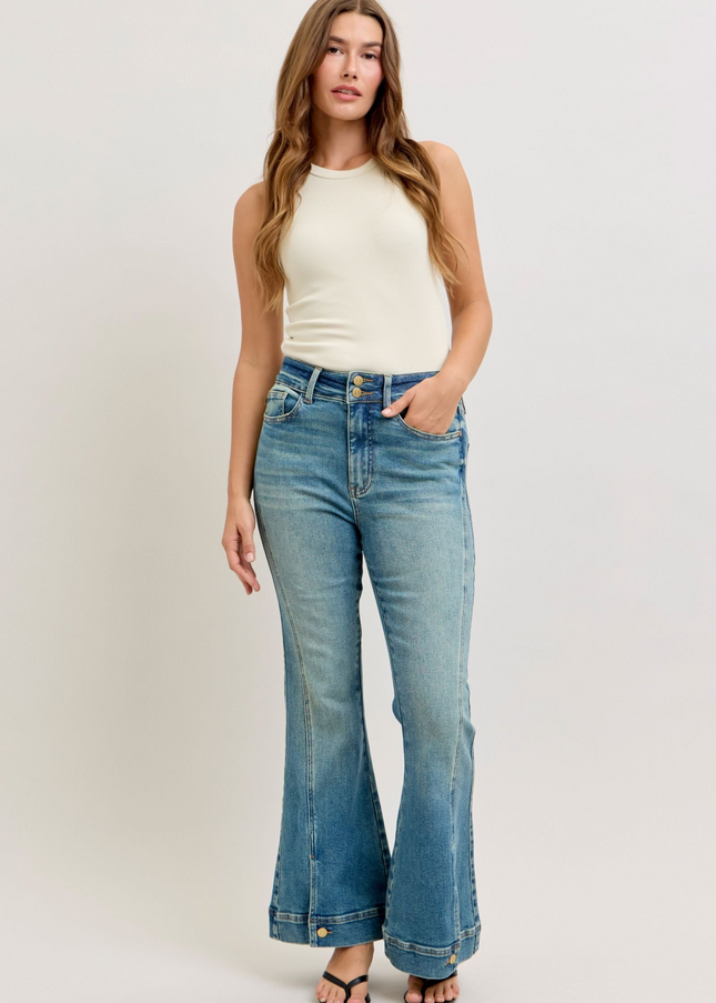 Judy Blue High Waist Vintage Wash Flare Jeans 881082 - Sleekdenim.com