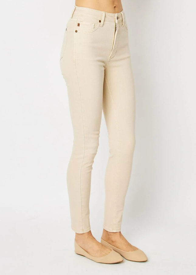 Judy Blue High Waist Tummy Control Garment Dyed Bone Skinny Denim Jeans 88845