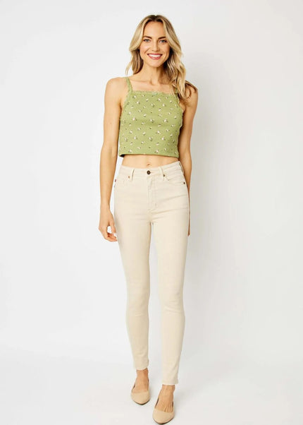 Judy Blue High Waist Tummy Control Garment Dyed Bone Skinny Denim Jeans 88845