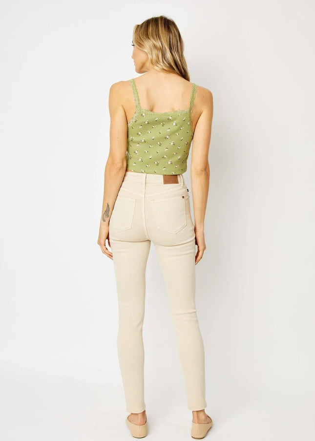 Judy Blue High Waist Tummy Control Garment Dyed Bone Skinny Denim Jeans 88845