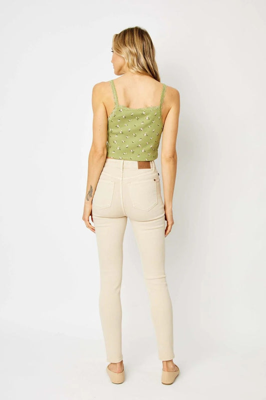 Judy Blue High Waist Tummy Control Garment Dyed Bone Skinny Denim Jeans 88845