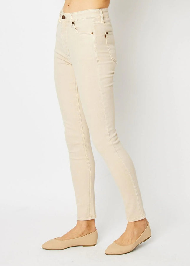 Judy Blue High Waist Tummy Control Garment Dyed Bone Skinny Denim Jeans 88845