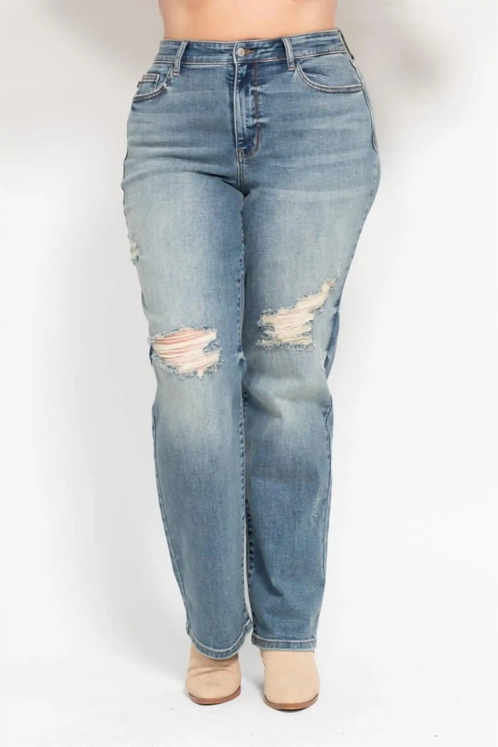 Judy Blue Do Anything Dad Straight Jeans (Reg. and Plus) 82641 - Sleekdenim.com