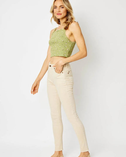 Judy Blue High Waist Tummy Control Garment Dyed Bone Skinny Denim Jeans 88845