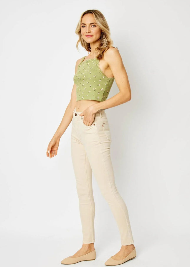 Judy Blue High Waist Tummy Control Garment Dyed Bone Skinny Denim Jeans 88845