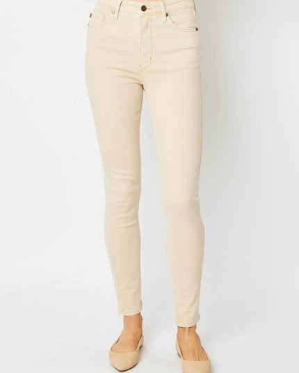 Judy Blue High Waist Tummy Control Garment Dyed Bone Skinny Denim Jeans 88845