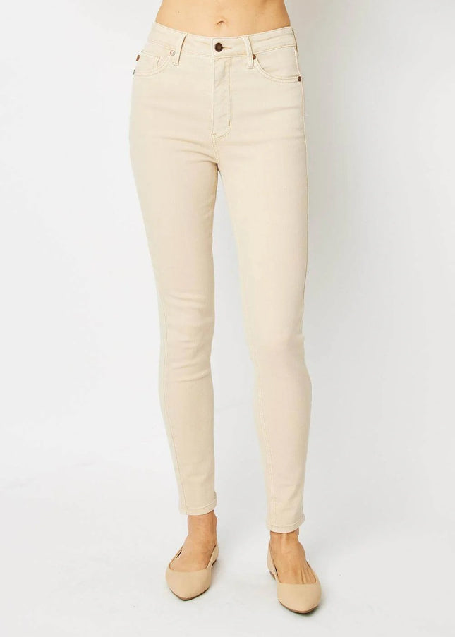Judy Blue High Waist Tummy Control Garment Dyed Bone Skinny Denim Jeans 88845