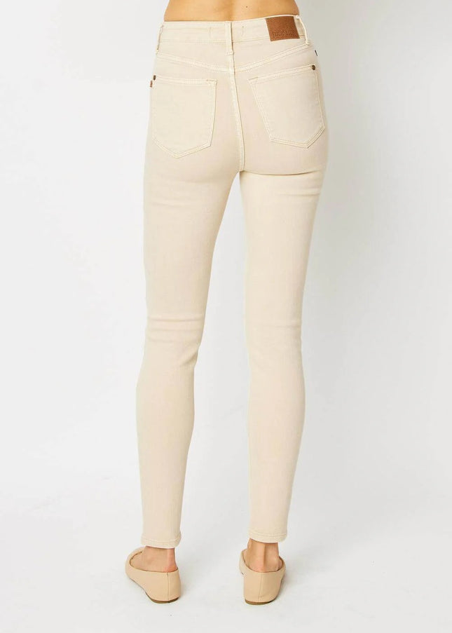Judy Blue High Waist Tummy Control Garment Dyed Bone Skinny Denim Jeans 88845