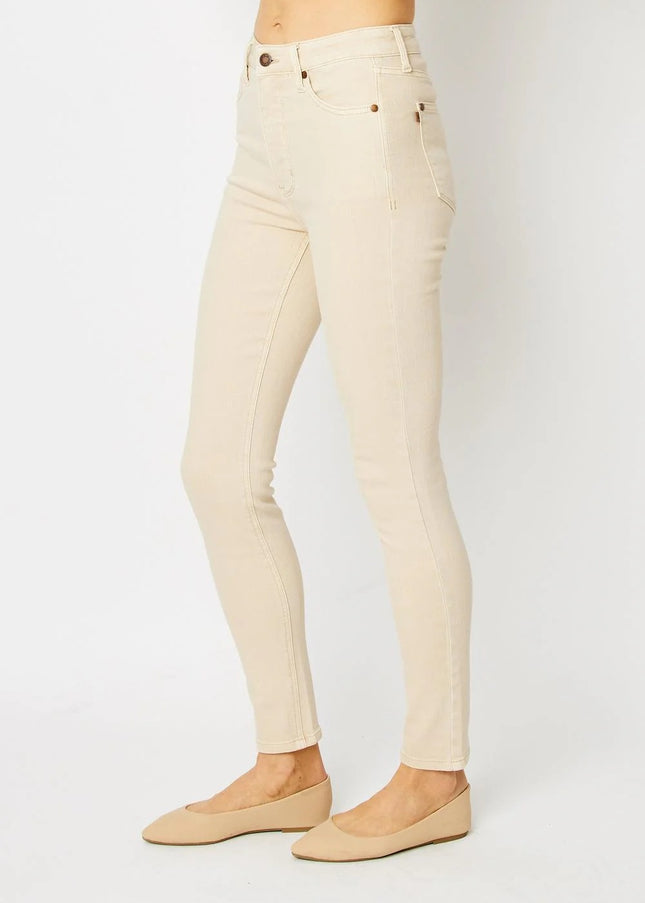 Judy Blue High Waist Tummy Control Garment Dyed Bone Skinny Denim Jeans 88845