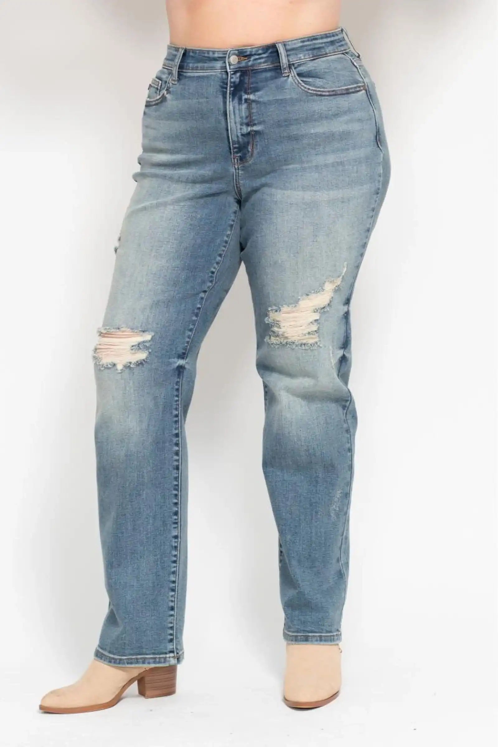 Judy Blue Do Anything Dad Straight Jeans (Reg. and Plus) 82641 - Sleekdenim.com