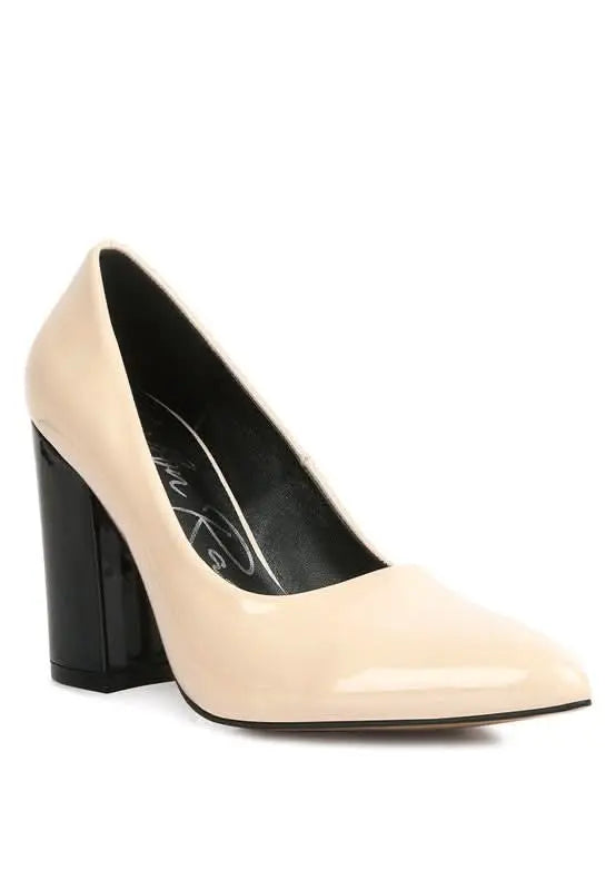 KAMIRA BLOCK HEELED FORMAL PUMPS - Sleekdenim.com