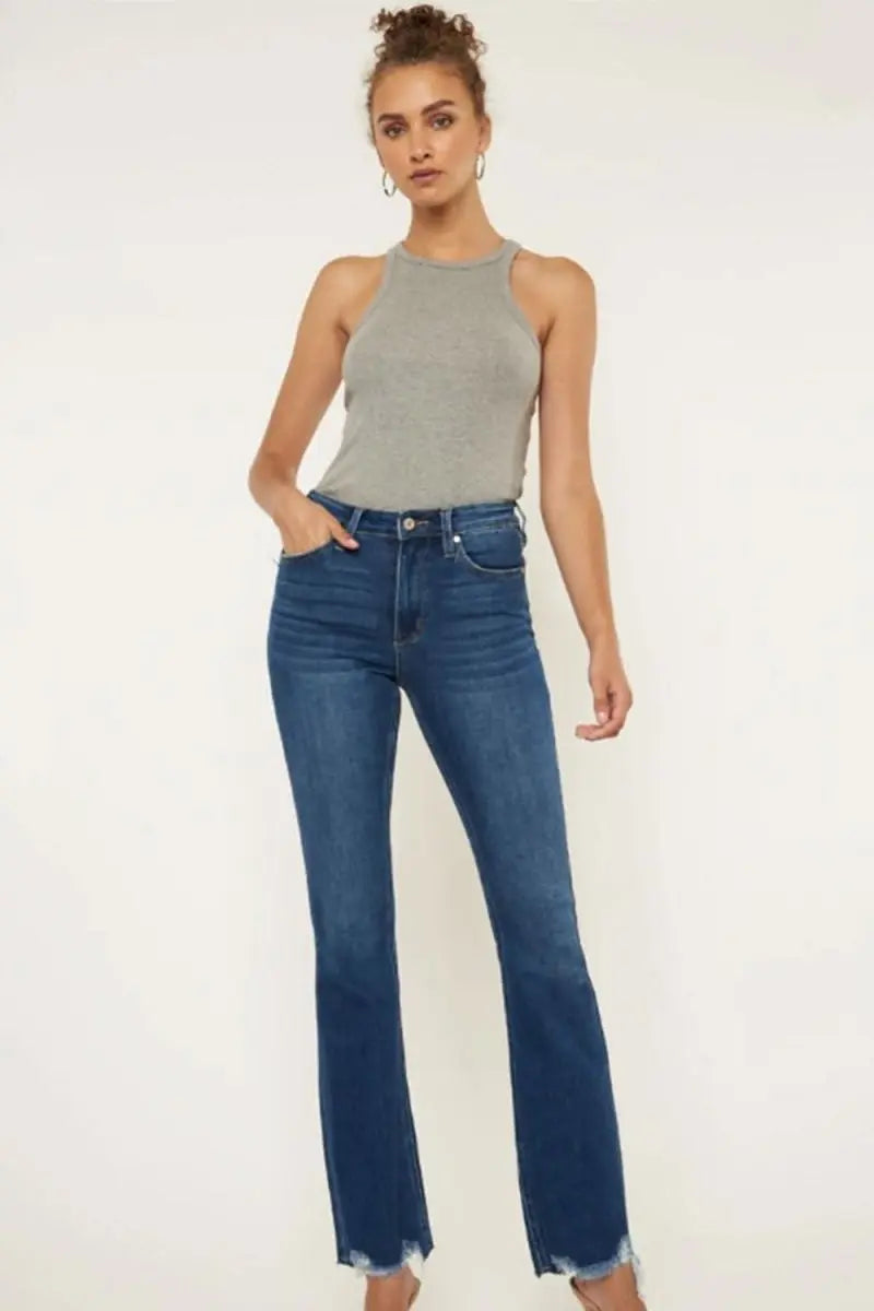 Kancan Cat's Whiskers Raw Hem Flare Jeans - Sleekdenim.com