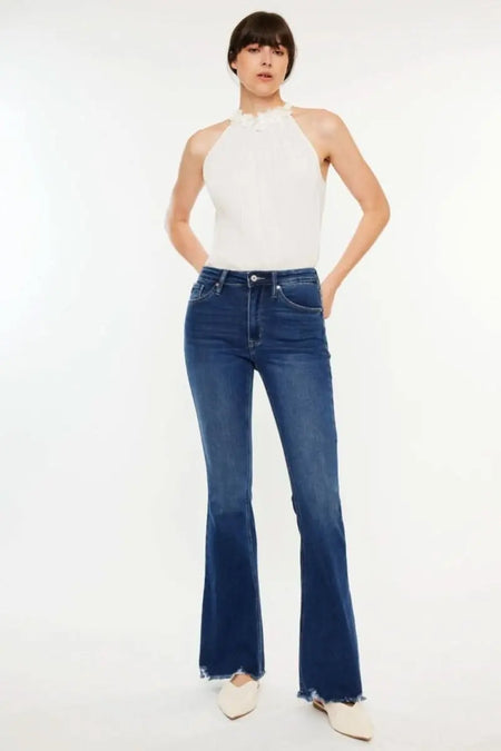 Kancan Cat's Whiskers Raw Hem Flare Jeans - Sleekdenim.com