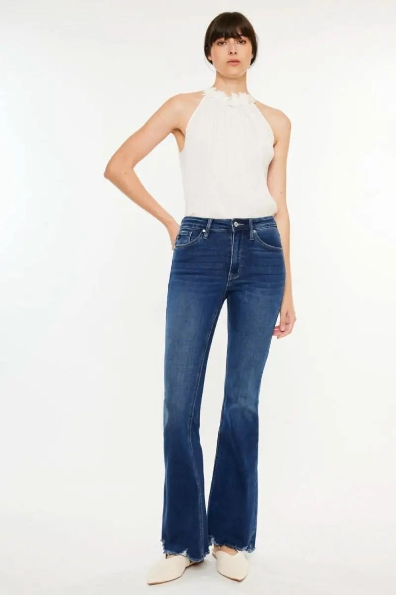 Kancan Cat's Whiskers Raw Hem Flare Jeans - Sleekdenim.com