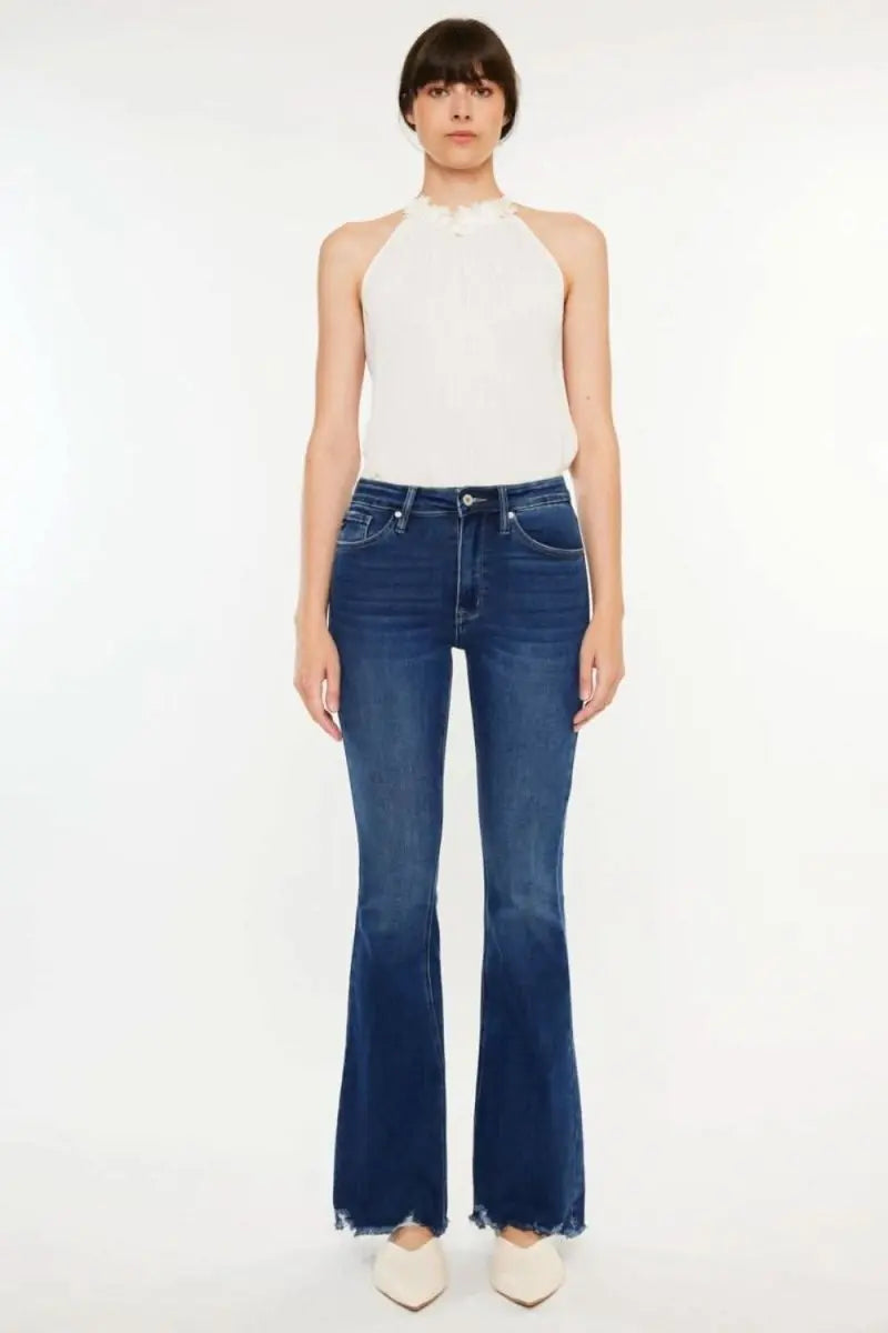 Kancan Cat's Whiskers Raw Hem Flare Jeans - Sleekdenim.com