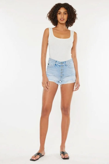 Kancan Distressed Button Fly Denim Shorts - Sleekdenim.com