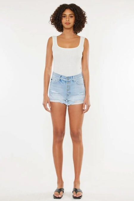 Kancan Distressed Button Fly Denim Shorts - Sleekdenim.com