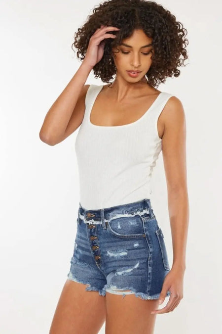 Kancan Distressed Button Fly Denim Shorts - Sleekdenim.com