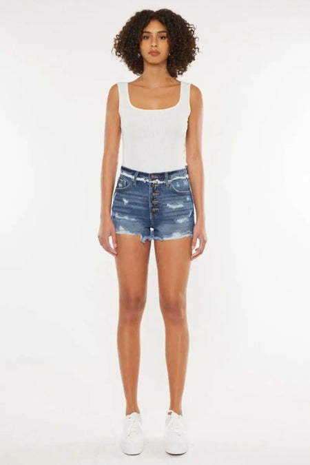 Kancan Distressed Button Fly Denim Shorts - Sleekdenim.com