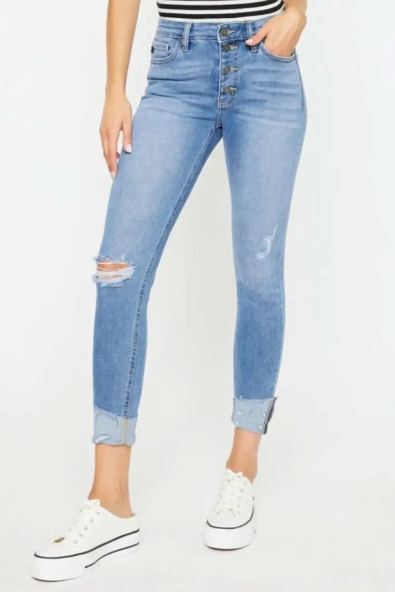 Kancan Distressed Cat's Whiskers Button Fly Jeans - Sleekdenim.com