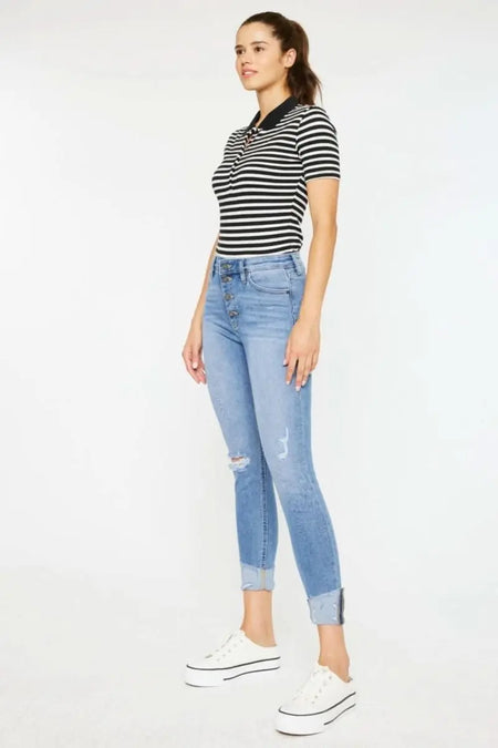 Kancan Distressed Cat's Whiskers Button Fly Jeans - Sleekdenim.com