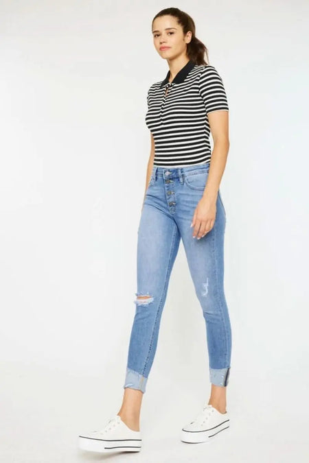 Kancan Distressed Cat's Whiskers Button Fly Jeans - Sleekdenim.com