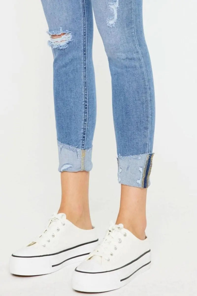 Kancan Distressed Cat's Whiskers Button Fly Jeans - Sleekdenim.com