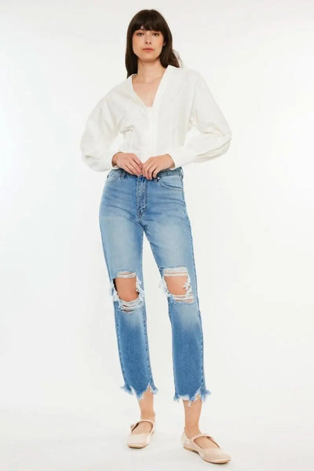 Kancan Distressed Frayed Hem Cropped Jeans - Sleekdenim.com