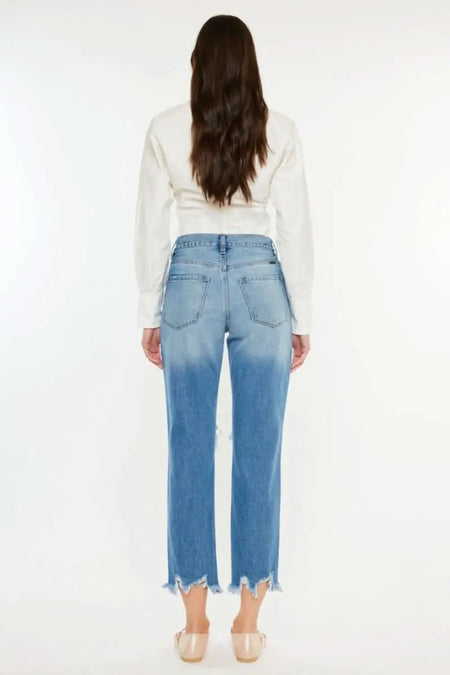 Kancan Distressed Frayed Hem Cropped Jeans - Sleekdenim.com