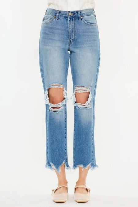 Kancan Distressed Frayed Hem Cropped Jeans - Sleekdenim.com