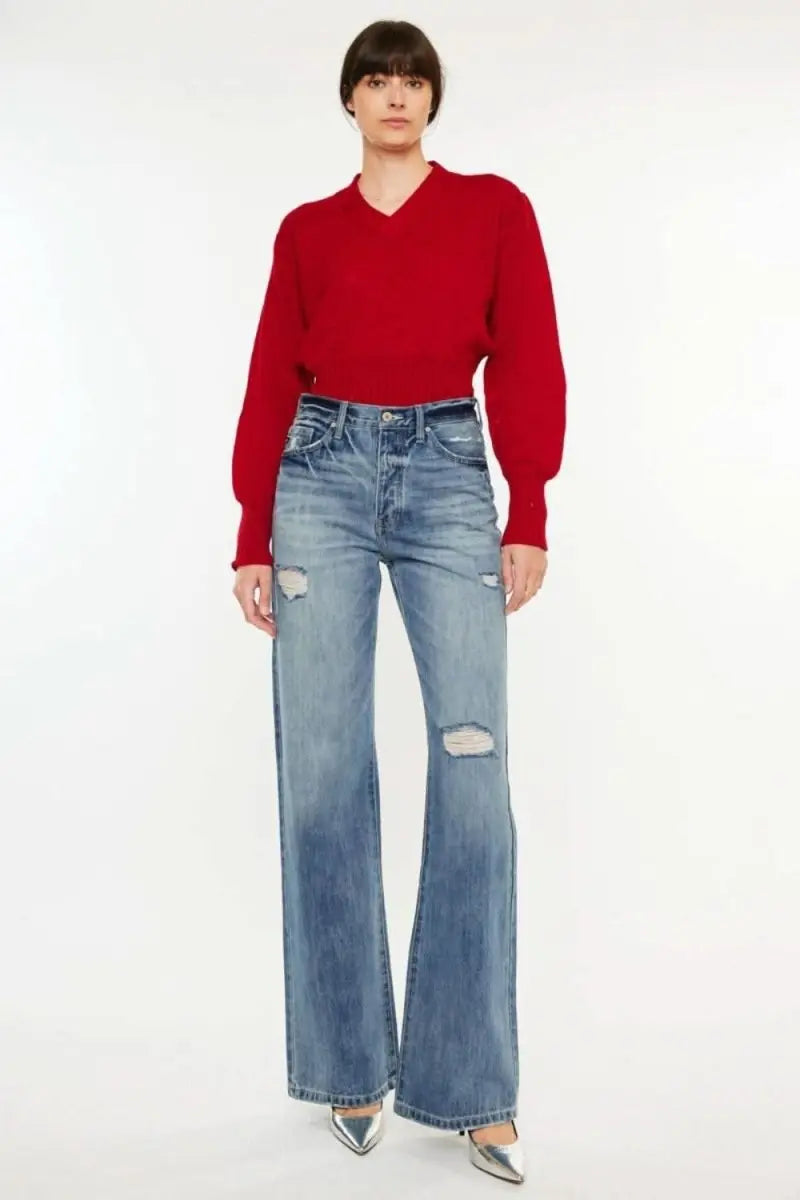 Kancan Distressed High Waist Bootcut Jeans - Sleekdenim.com