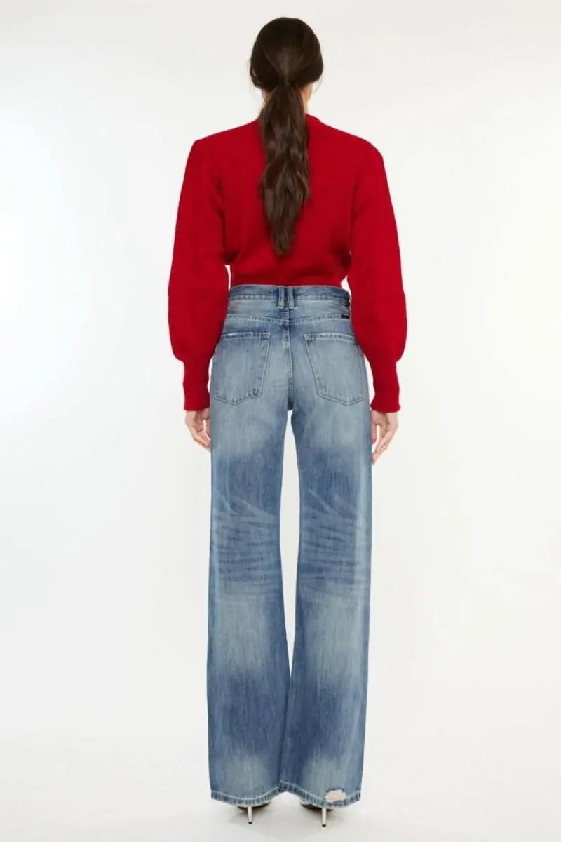 Kancan Distressed High Waist Bootcut Jeans - Sleekdenim.com