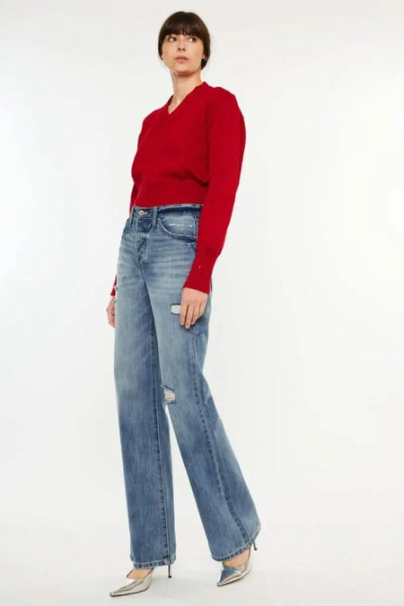 Kancan Distressed High Waist Bootcut Jeans - Sleekdenim.com