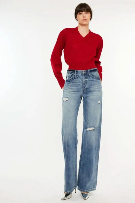 Kancan Distressed High Waist Bootcut Jeans - Sleekdenim.com