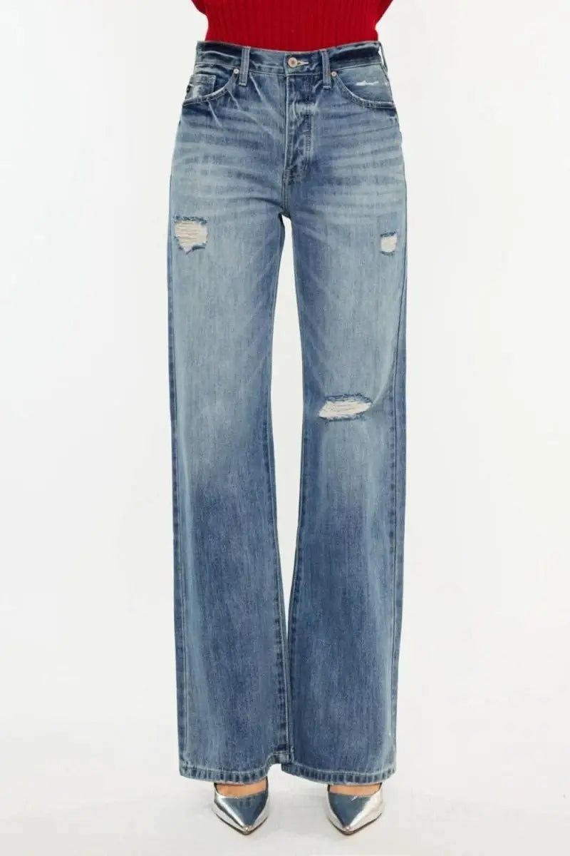 Kancan Distressed High Waist Bootcut Jeans - Sleekdenim.com