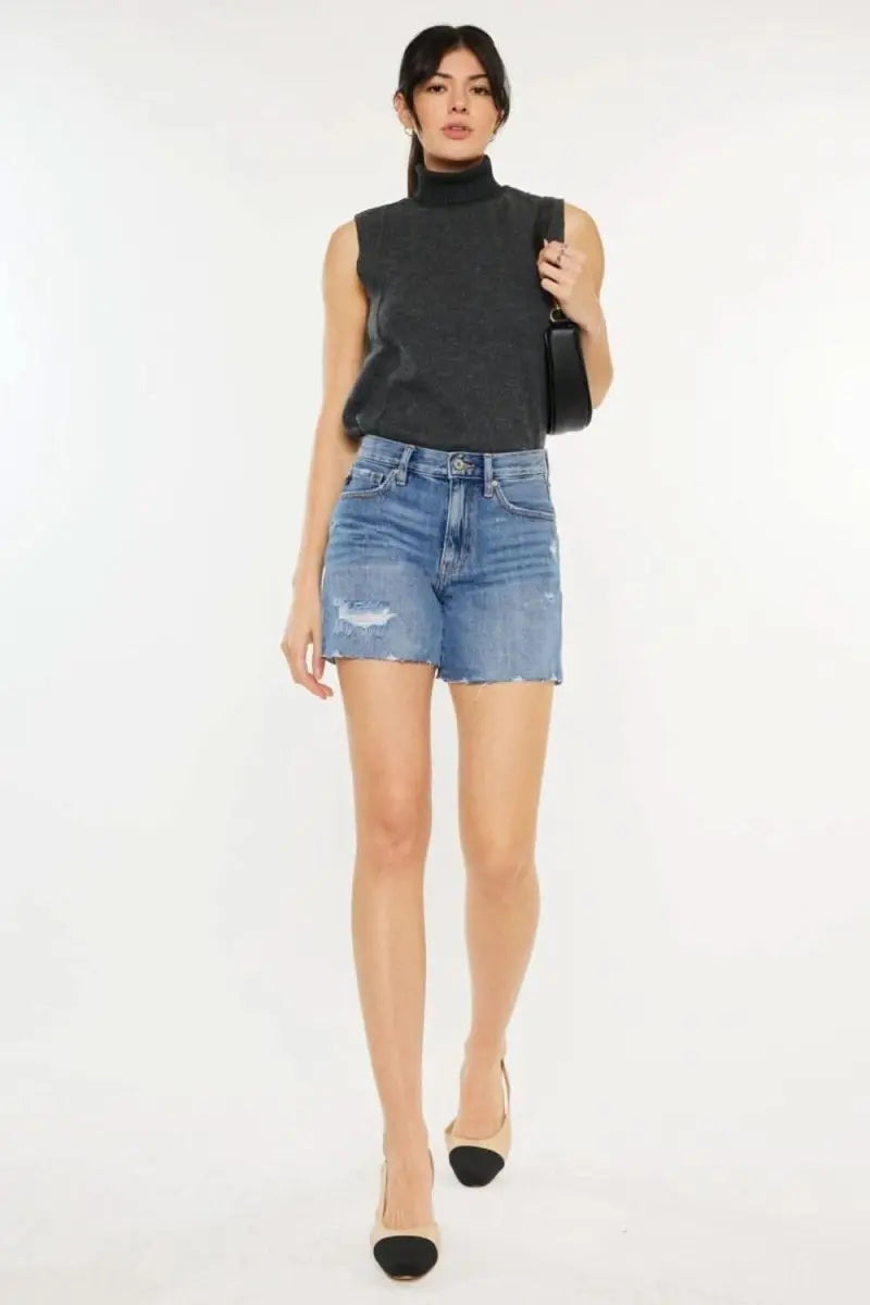 Kancan Distressed High Waist Denim Shorts - Sleekdenim.com