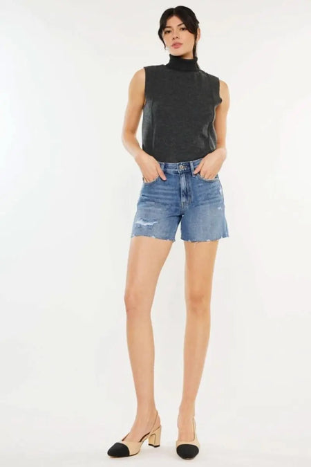 Kancan Distressed High Waist Denim Shorts - Sleekdenim.com