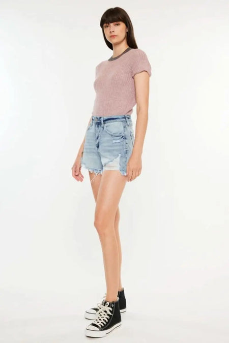 Kancan Distressed High Waist Denim Shorts with Pockets - Sleekdenim.com