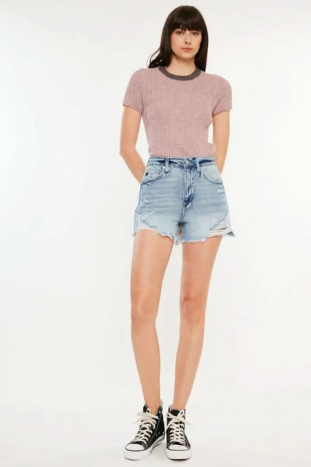 Kancan Distressed High Waist Denim Shorts with Pockets - Sleekdenim.com