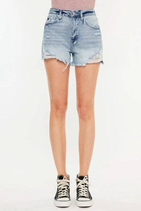 Kancan Distressed High Waist Denim Shorts with Pockets - Sleekdenim.com