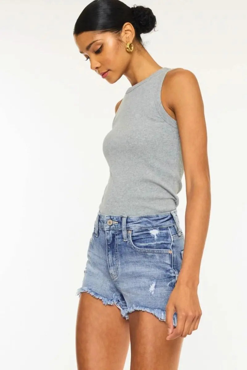 Kancan Distressed Raw Hem Denim Shorts - Sleekdenim.com